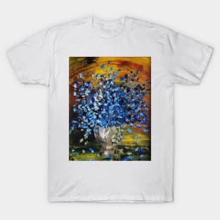 Blue Flowers, Blue Vintage Flowers, Vintage Decor, Blue Flowers on gold, Modern Impressionism, Floral decor, blue decor T-Shirt